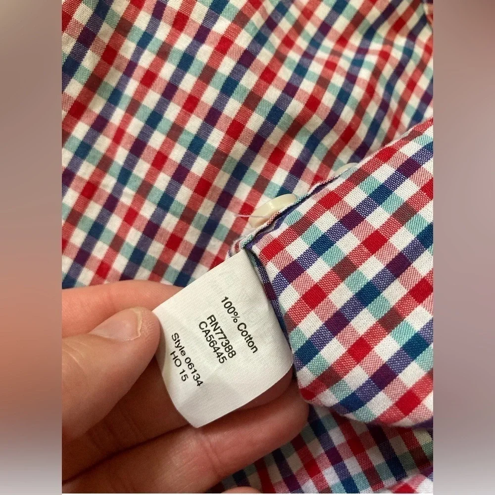 J. Crew Men's Slim Fit Woven Button Shirt Cotton Red Blue Plaid Check XL 06134